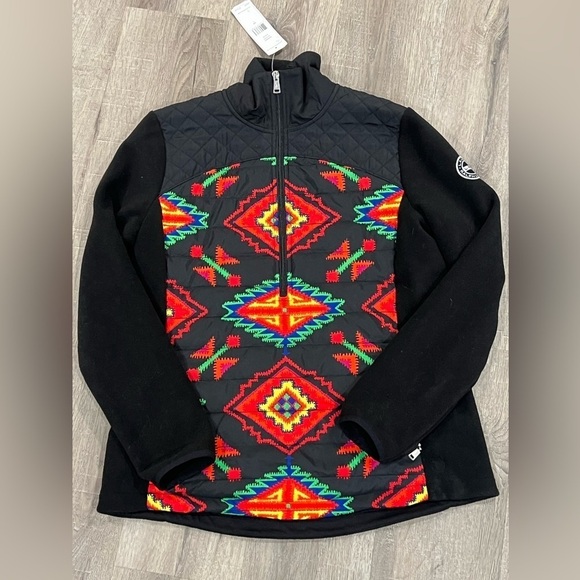 NWT Ralph Lauren Large Women’s Aztec Print Western Half Zip Fleece Nylon Swester - Picture 1 of 6